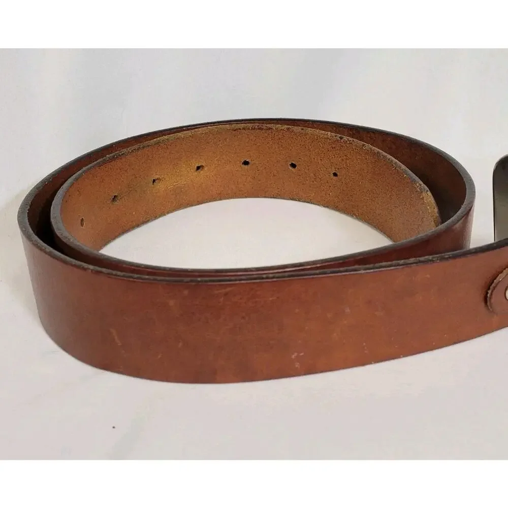 Diego Toscani Brown Leather Silver Tone Buckle Belt Made In Italy Size 42-46
